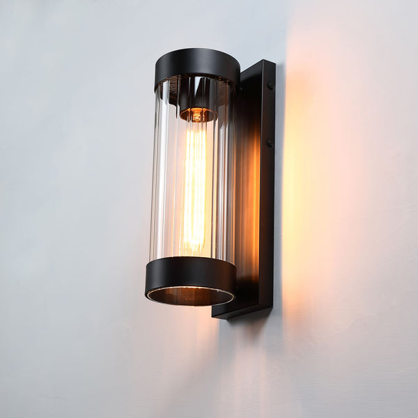 13 inch Exterior Wall Light Fixture with Clear Glass Cylinder Shade