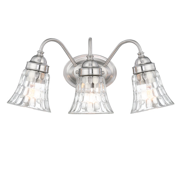 3-Light Brushed Nickle Bathroom Light with Trumpet Glass Shade