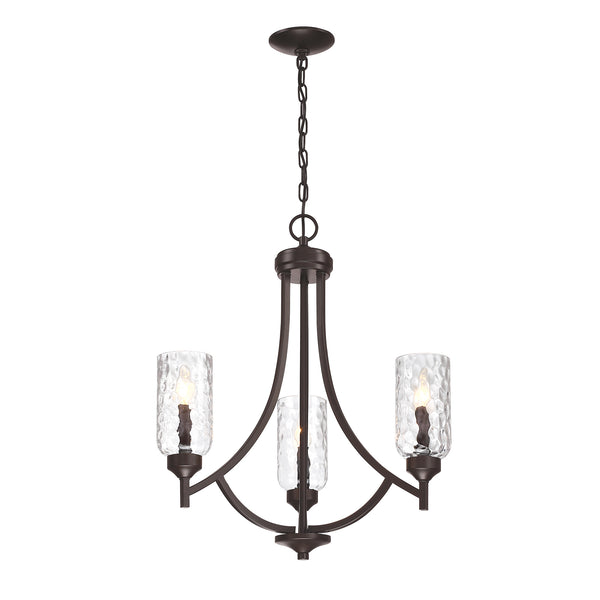 3-Light Bronze Farmhouse Chandelier with Water Glass Shade