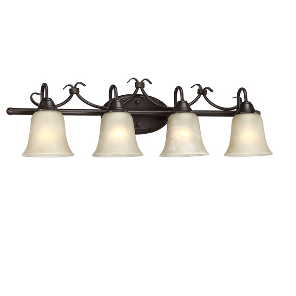 4-Light Retro Bronze Bathroom Light with White Opal Glass Bell Shape Shades