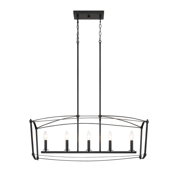 5-Light 36 inch Industrial Matte Black Pendant Light for Kitchen