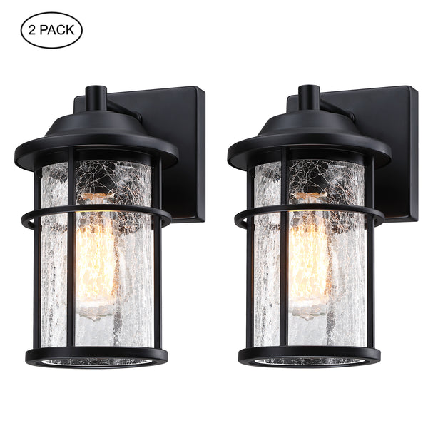 2 pack Outdoor Wall Light with Cracked Glass Shade Design