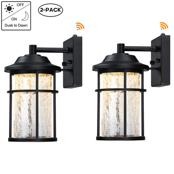 2 pack LED Outdoor Light Fixture with Cracked Glass Shade Design