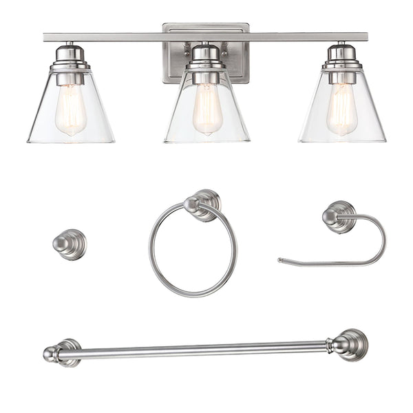 Modern 3-Light Bathroom Lights 5-Piece All-in-One Bathroom Set
