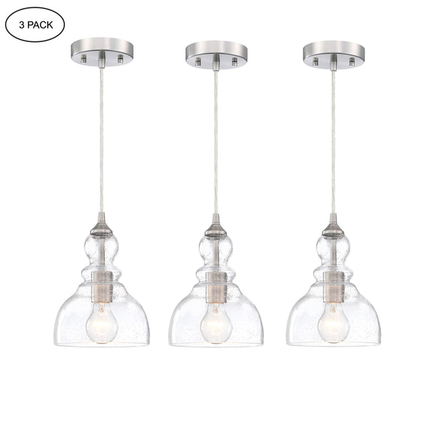 Teardrop Kitchen Pendant Lights with Seeded Glass Shade 3-Pack