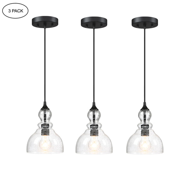 Teardrop Pendant Lights for Kitchen with Seeded Glass Shade 3-Pack